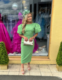 Sophie puff sleeve midi dress by Kevan Jon in pistachio