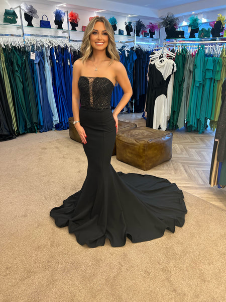 Pia Michi 11466 strapless prom dress formal dress black and light blue Deja Elite Boutique Pia Michi 11466 strapless prom dress formal dress black and light blue Deja Elite Boutique