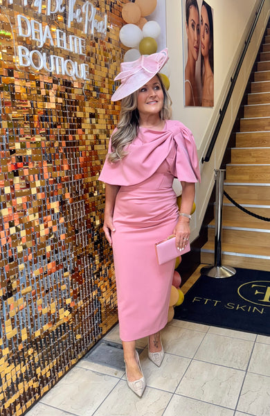 Kevan Nancy cape pencil dress in rose pink