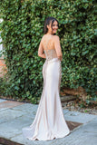 Fizz satin Diamante champagne fitted prom dress