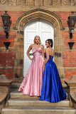 Bonnie bow Diamante satin prom dress Ballgown in pink and royal blue