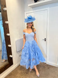 Eliza Bardot skater scuba and chiffon midi dress in powder blue