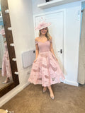 Eliza Bardot skater scuba and chiffon midi dress in blush pink