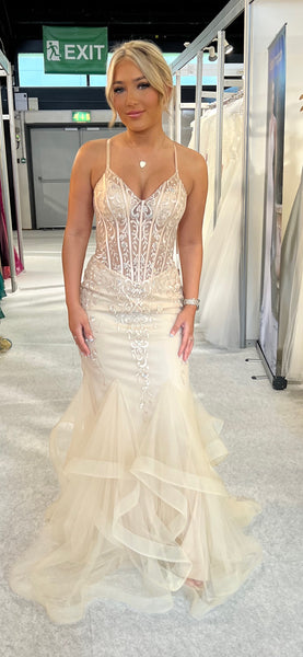 Lulu champagne & diamanté fishtail prom dress
