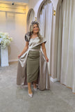Kris Bardot knee dress with overskirt in mocha by Kevan Jon