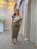 Kris Bardot knee dress with overskirt in mocha by Kevan Jon