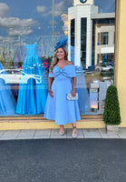 Bonita Bow Bardot skater midi dress in baby blue