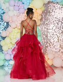 Tiffanys Wanetta tulle layered prom dress in dark red, navy, pale blue
