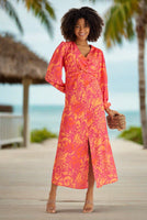 Rita satin twist midi dress in orange and fuchsia