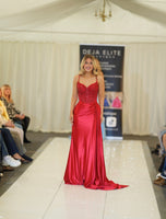 Crystal tight satin prom dress by Tiffanys red, royal blue