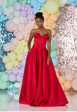 Vala satin prom dress ballgown by Tiffanys in royal, green, red, baby blue