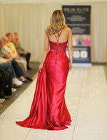 Crystal tight satin prom dress by Tiffanys red, royal blue