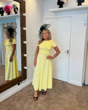 Kate Bow shoulder tea length yellow dress