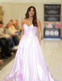 Mayah satin bow back sweetheart ballgown prom dress in baby pink, lemon, royal