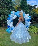 Seline ice blue sequin strapless prom dress Ballgown