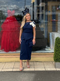 Kevan Jon Hali Bardot  midi dress in navy blue & ivory