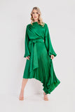 Kevan Jon mila pleat long sleeve dress in Emerald
