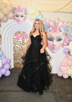 Rosa tulle layered prom dress by Tiffanys in black and jade green