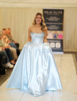 Harley satin ballgown prom dress 3 colours pink, blue, lemon