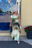 Carla Ruiz 53149 green luxury ombré print satin occasion dress