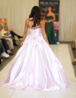 Mayah satin bow back sweetheart ballgown prom dress in baby pink, lemon, royal