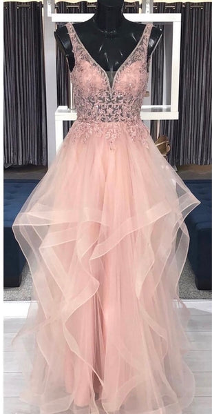 Carly pink layered tulle ballgown prom dress