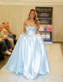 Harley satin ballgown prom dress 3 colours pink, blue, lemon