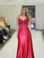 Crystal tight satin prom dress by Tiffanys red, royal blue