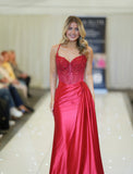 Crystal tight satin prom dress by Tiffanys red, royal blue