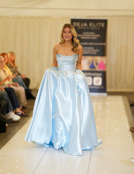 Harley satin ballgown prom dress 3 colours pink, blue, lemon