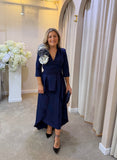 Amara roset midi dress with overskirt by Kevan Jon in navy land ivory