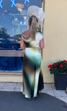 Carla Ruiz 53149 green luxury ombré print satin occasion dress