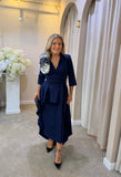 Amara roset midi dress with overskirt by Kevan Jon in navy land ivory