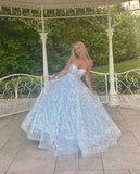 Seline ice blue sequin strapless prom dress Ballgown