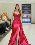 Crystal tight satin prom dress by Tiffanys red, royal blue