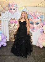 Rosa tulle layered prom dress by Tiffanys in black and jade green