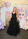 Rosa tulle layered prom dress by Tiffanys in black and jade green