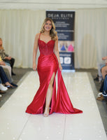 Crystal tight satin prom dress by Tiffanys red, royal blue