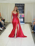 Crystal tight satin prom dress by Tiffanys red, royal blue