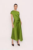 Carla Ruiz lime satin midi occasion dress 53035