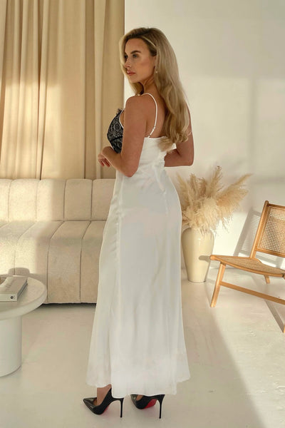Annelise white slip dress with black lace detail Deja Elite Boutique Annelise white slip dress with black lace detail Deja Elite Boutique