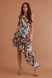 Rebecca Rhoades Dakota frill high low dress in retro zest