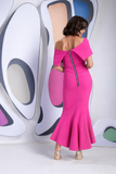 Arabella roset flare midi dress by Kevan Jon in hot pink