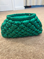 Kelly green satin quilted occasion handbag