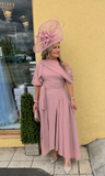 Lexi Bardot on off shoulder dip hemline midi skater dress dusty pink