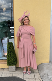 Lexi Bardot on off shoulder dip hemline midi skater dress dusty pink
