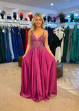 Tully satin crystal embellished prom dress ballgown magenta