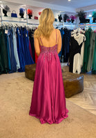 Tully satin crystal embellished prom dress ballgown magenta