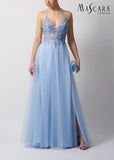 Mascara MC11512 tulle sequin prom dress, ballgown in sky blue