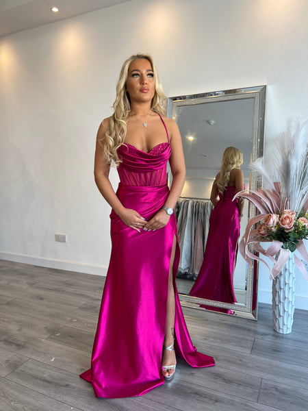 Barbie satin corset with beaded bust prom dress 4 colours Deja